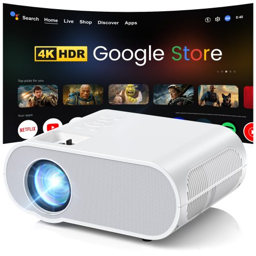 Google TV Projector, HOMPOW HD 4K Projector with WiFi and Bluetooth, Netflix-Officially-Licensed Outdoor Projector, Home Cinema Projector for iOS/Android