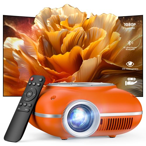 Mini Projector with Two -Way Bluetooth, Portable Projector for Home Theater Use, Support 1080P for Outdoor Projector/Movie Projector Compatible with HDMI, USB, Laptop, TV Stick (Orange)