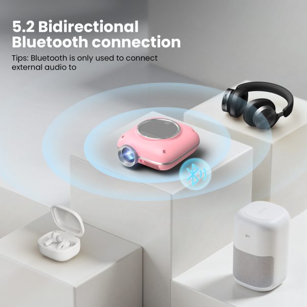 Mini Projector with Two -Way Bluetooth, Portable Projector for Home Theater Use, Support 1080P for Outdoor Projector/Movie Projector Compatible with HDMI, USB, Laptop, TV Stick (Pink)