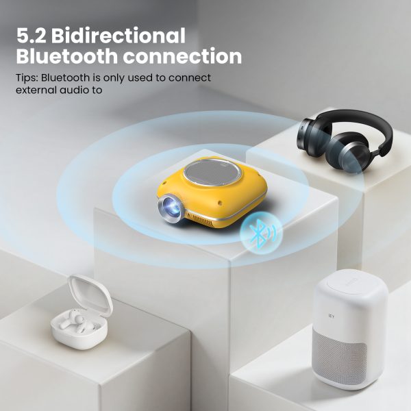 Mini Projector with Two -Way Bluetooth, Portable Projector for Home Theater Use, Support 1080P for Outdoor Projector/Movie Projector Compatible with HDMI, USB, Laptop, TV Stick (Yellow)