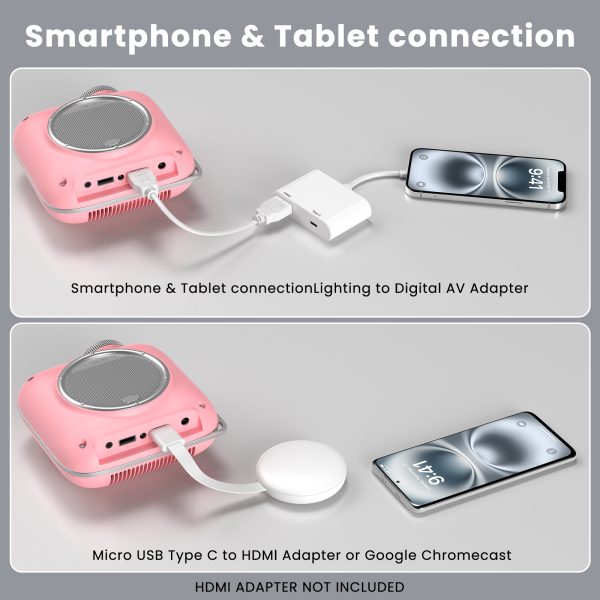 Mini Projector with Two -Way Bluetooth, Portable Projector for Home Theater Use, Support 1080P for Outdoor Projector/Movie Projector Compatible with HDMI, USB, Laptop, TV Stick (Pink)
