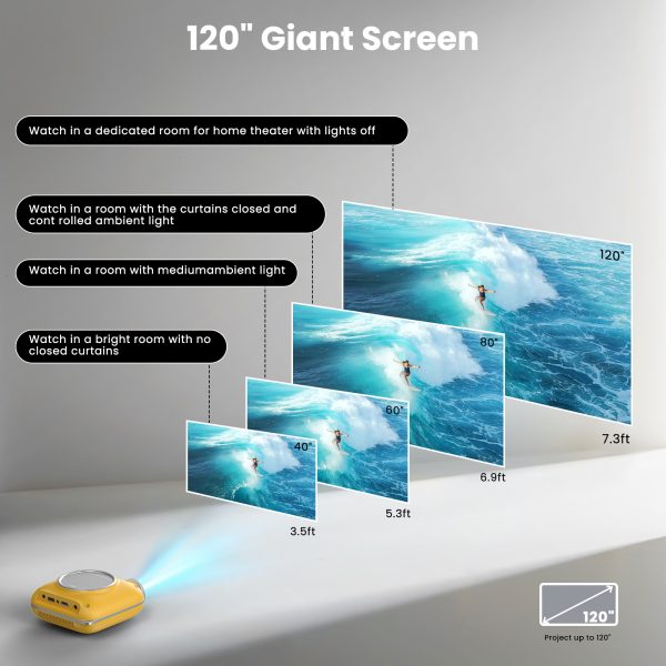 Mini Projector with Two -Way Bluetooth, Portable Projector for Home Theater Use, Support 1080P for Outdoor Projector/Movie Projector Compatible with HDMI, USB, Laptop, TV Stick (Yellow)