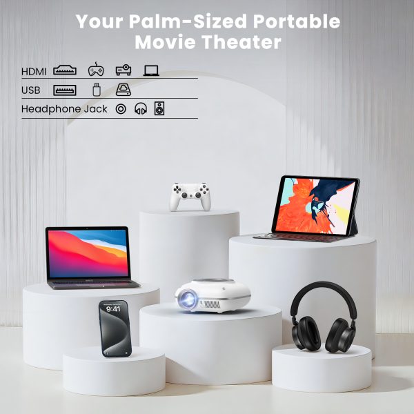 Mini Projector with Two -Way Bluetooth, Portable Projector for Home Theater Use, Support 1080P for Outdoor Projector/Movie Projector Compatible with HDMI, USB, Laptop, TV Stick (White)