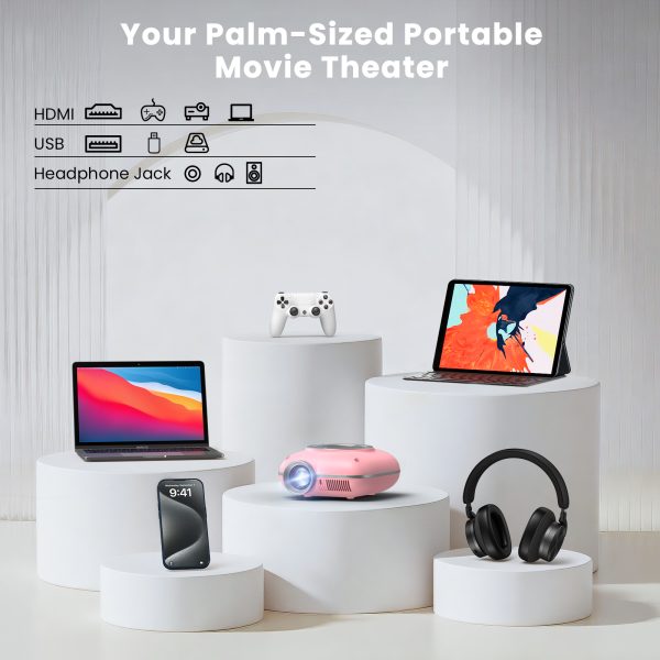 Mini Projector with Two -Way Bluetooth, Portable Projector for Home Theater Use, Support 1080P for Outdoor Projector/Movie Projector Compatible with HDMI, USB, Laptop, TV Stick (Pink)