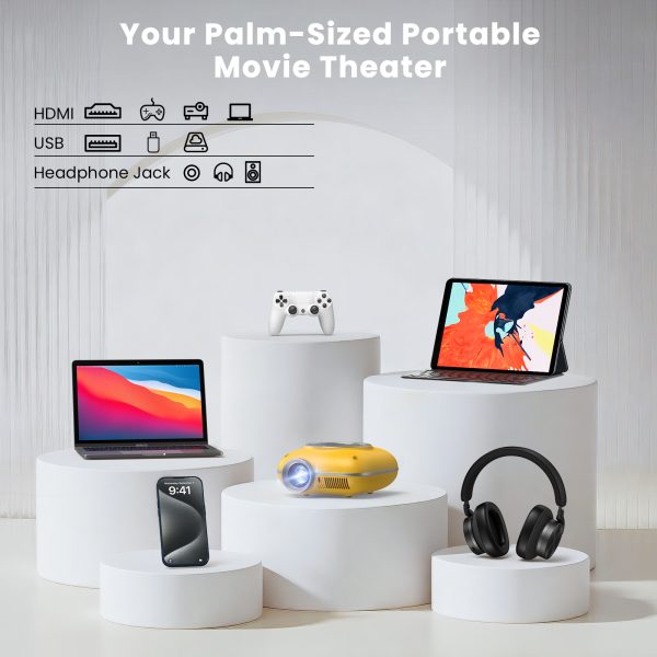 Mini Projector with Two -Way Bluetooth, Portable Projector for Home Theater Use, Support 1080P for Outdoor Projector/Movie Projector Compatible with HDMI, USB, Laptop, TV Stick (Yellow)