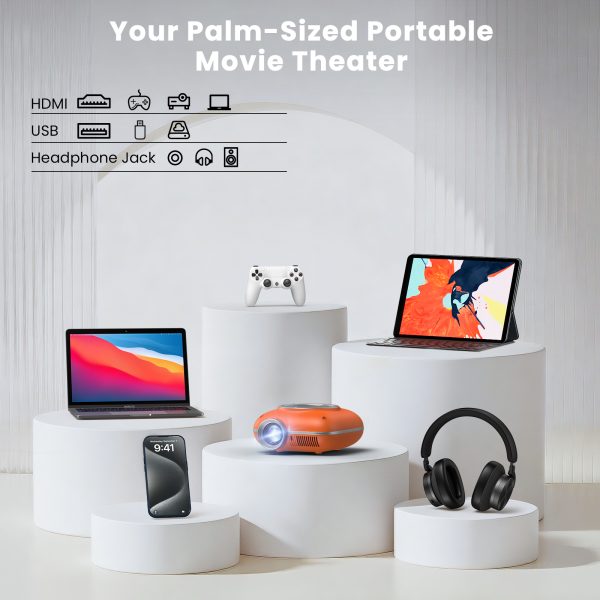 Mini Projector with Two -Way Bluetooth, Portable Projector for Home Theater Use, Support 1080P for Outdoor Projector/Movie Projector Compatible with HDMI, USB, Laptop, TV Stick (Orange)